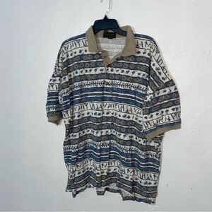 Men’s Vintage Patterned Polo Shirt Western Geometric Abstract Neutral Size Large